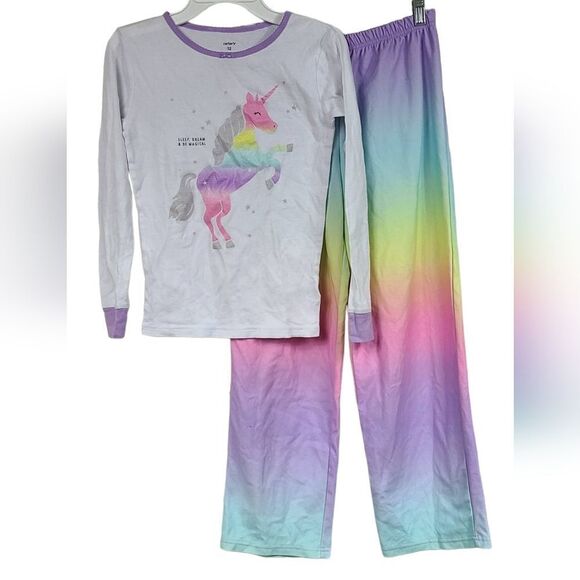 Carter's Girls 12 Unicorn Long Sleeve Pastel Rainbow Pajama Set Soft Cotton PJs - Picture 1 of 9